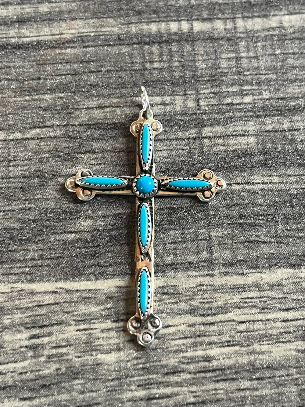 Sterling Silver Cross Pendant with Turquoise Accents Native American. Beautiful
